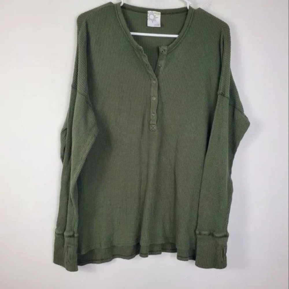 Aerie Offline Henley Long Sleeve Womens Size L Thermal Thumb Hole Olive Green - Picture 3 of 3